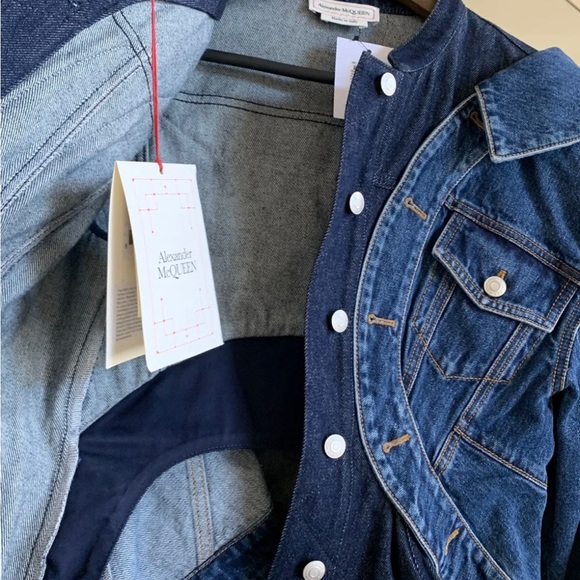 NWT ALEXANDER MCQUEEN LAYERED PEPLUM DENIM TROMPE L'OEIL JEAN JACKET IT 44 US 8 - Picture 7 of 12